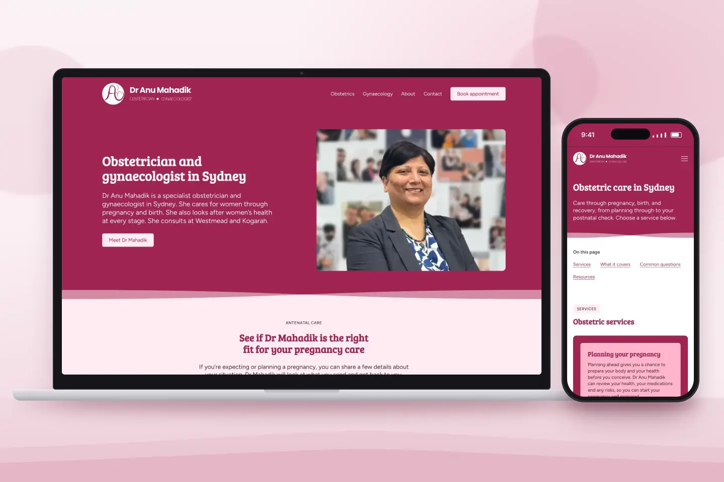 Website van Dr Anu Mahadik op laptop en smartphone, ontworpen en ontwikkeld door Proxxius