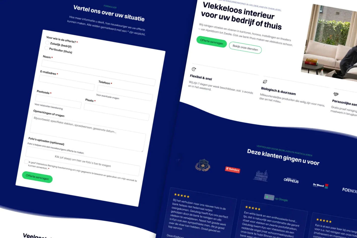 Screenshots website Vlekkeloos Reiniging